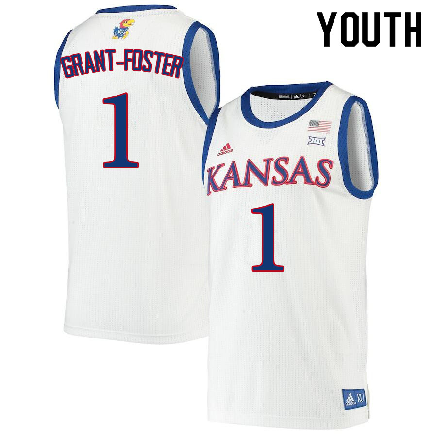 Youth #1 Tyon Grant-Foster Kansas Jayhawks College Basketball Jerseys Sale-White